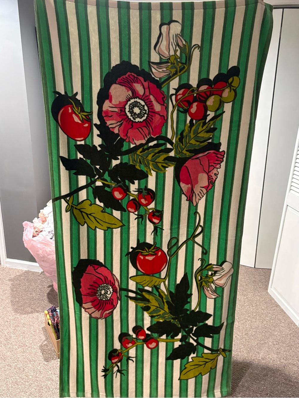 Vera Bradley Green and White Striped Floral Garden Print Towel and Matching Flip